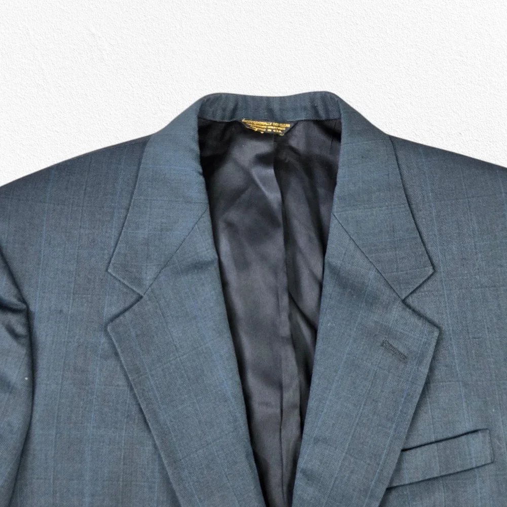 80s Vintage Navy Blue Pinstriped Luxury Nino Cerruti Wool Suit Jacket Size 50R